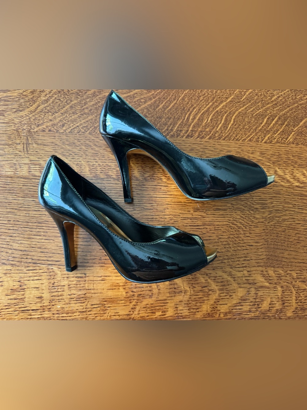 Anne Klein Black Patent Peep-Toe Stiletto Heels